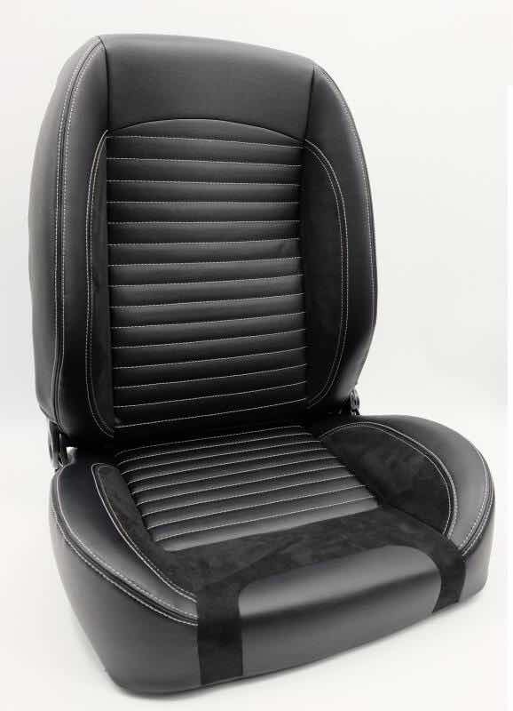 Classic Retro Front Bucket Seats Black Leather & Suede Pair