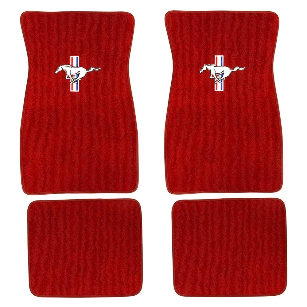1964 1973 Mustang Embroidered Carpet Floor Mats (Bright Red)