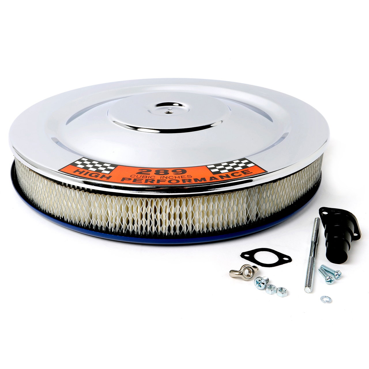 1964 1973 Mustang 14" Air Cleaner Assembly, Chrome with Blue Base