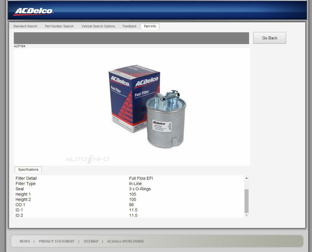 AC Delco ACF164 AC Delco Fuel Filter