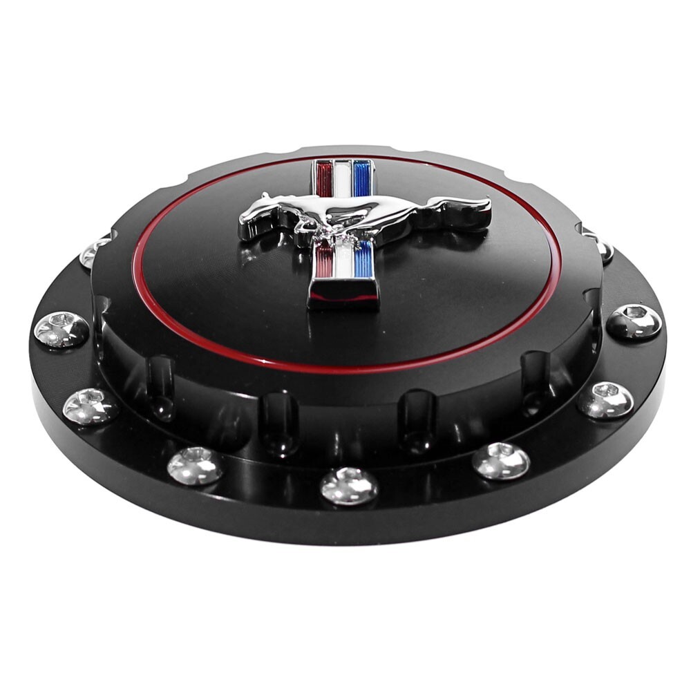 1964 1973 Mustang Billet Fuel Cap (Black, Horse Emblem)