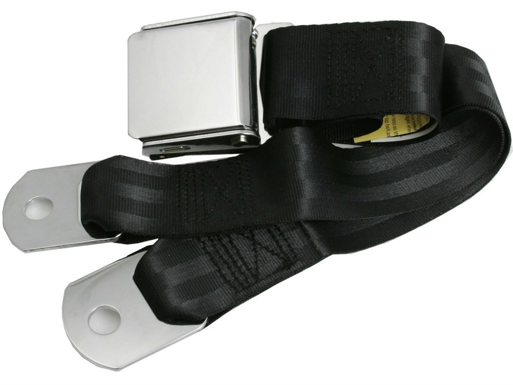 Universal Seat Belt with Chrome Aviation Style Buckle 60" Black