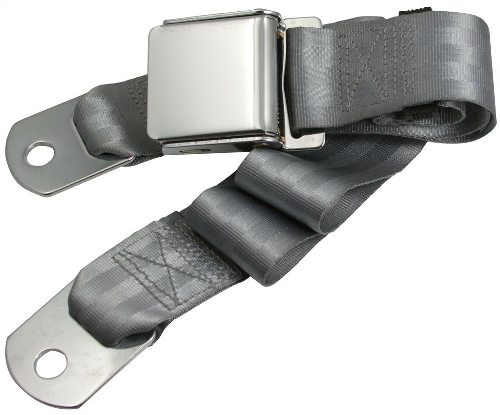 Classic Car Seat 2 Point Lap Seat Belt Front Rear Chrome Buckle Grey Webbing Vehicle Parts