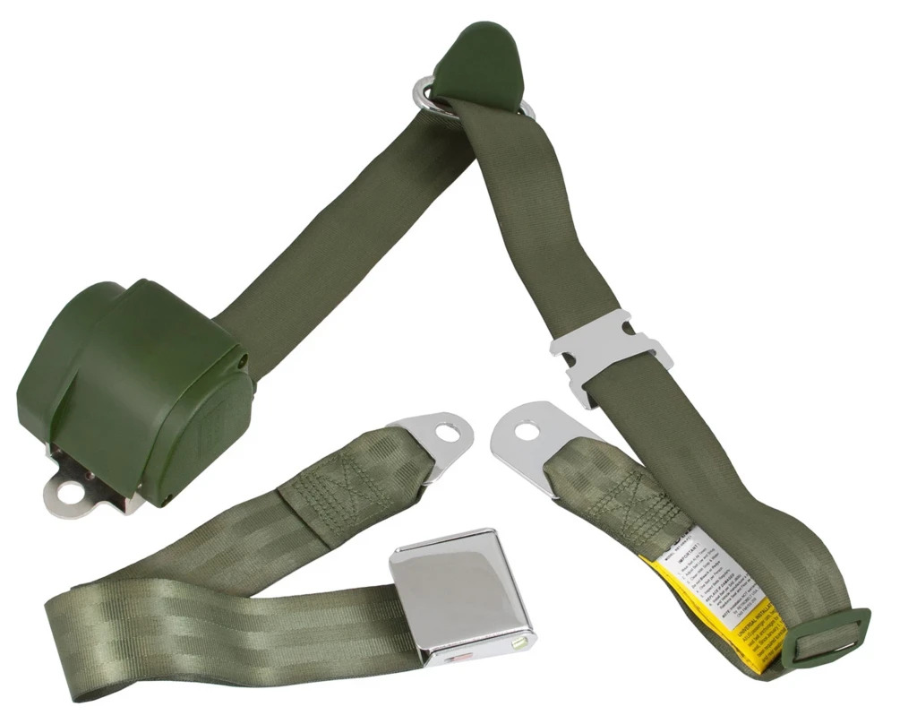 Universal Seat Belt with Chrome Aviation Style Buckle 60" Black