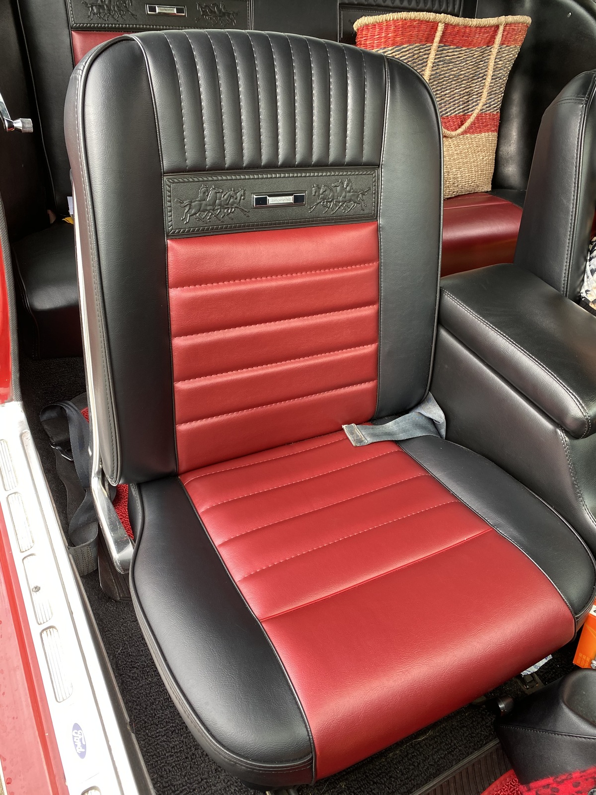 1965 1966 Mustang Fastback Pony Upholstery Black Red Custom