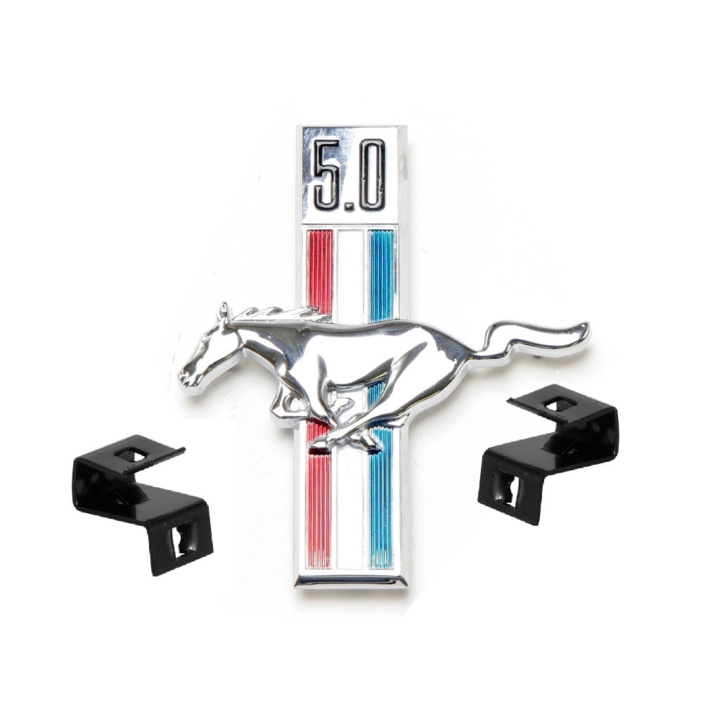 Mustang Billet 5.0 Grille Emblem & Mounting Clip Set