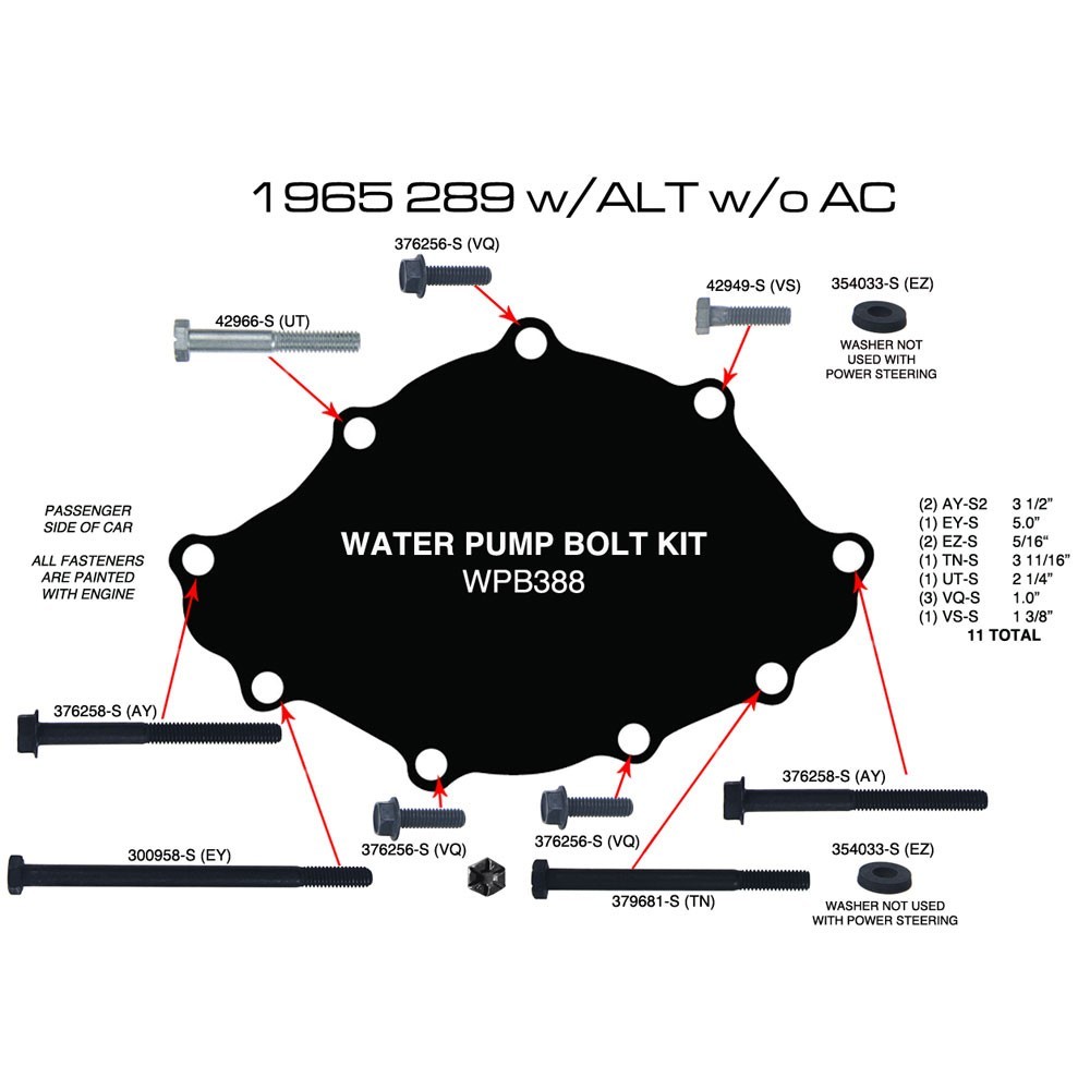 AMK Products WPBC2OE388 1965 Mustang Water Pump Bolts (289, without A/C)
