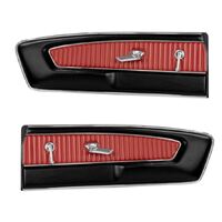 1964.5-66 Mustang Pony Vinyl 2 Tone Door Panels - Black w/ Bright Red Insert