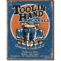 Tool In Hand Garage  Large Metal Tin Sign 40.6cm X 31.7cm Genuine American Made