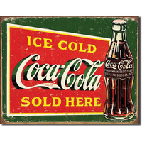 Coke  Ice Cold Green  Large Metal Tin Sign 31.7cm X 40.6cm Genuine American Made