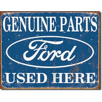 Large Metal Tin Sign 40.6cm X 31.7cm Genuine American Made - "Ford Parts Used Here"