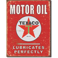 Texaco  Lubricates  Large Metal Tin Sign 40.6cm X 31.7cm Genuine American Made