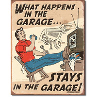 Schonberg  Happens In The Garage  Large Metal Tin Sign 40.6cm X 31.7cm Genuine American Made