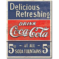Coke – Delicious 5 Cents – Large Metal Tin Sign 40.6cm X 31.7cm Genuine American Made