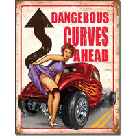 Dangerous Curves  Large Metal Tin Sign 40.6cm X 31.7cm Genuine American Made