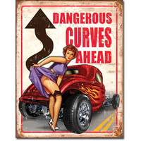 Dangerous Curves – Large Metal Tin Sign 40.6cm X 31.7cm Genuine American Made