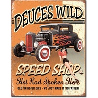 Deuces Wild Speed Shop – Large Metal Tin Sign 40.6cm X 31.7cm Genuine American Made