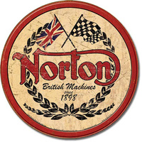 Norton Logo – Round Metal Tin Sign 29.8cm Diameter Genuine American Made