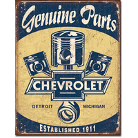 Large Metal Tin Sign 40.6cm X 31.7cm Genuine American Made - "Chevy Parts Pistons"