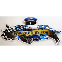 Shaped & Embossed Metal Tin Sign - Powered By Ford 24" x 10.5"