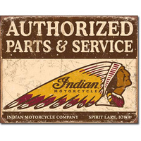 Indian Authorised Parts and Service  Large Metal Tin Sign 40.6cm X 31.7cm Genuine American Made