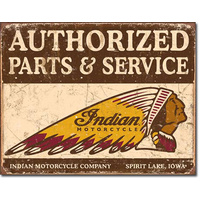 Indian Authorised Parts and Service – Large Metal Tin Sign 40.6cm X 31.7cm Genuine American Made