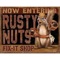Rusty Nuts Fix It Shop  Large Metal Tin Sign 40.6cm X 31.7cm Genuine American Made