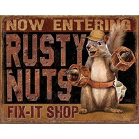 Rusty Nuts Fix It Shop – Large Metal Tin Sign 40.6cm X 31.7cm Genuine American Made