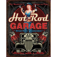 Large Metal Tin Sign 40.6cm X 31.7cm Genuine American Made - "Hot Rod Garage Pistons"