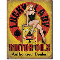 Lady Luck Motor Oil  Large Metal Tin Sign 40.6cm X 31.7cm Genuine American Made