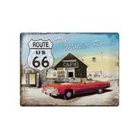 Embossed Metal Tin Sign - 40cm x 30cm - Route 66 The Mother Road