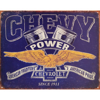Chevy Power  American Tradition American Pride  Large Metal Tin Sign 31.7cm X 40.6cm Genuine American Made