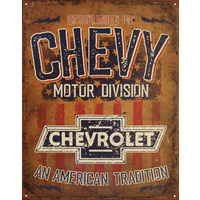 Large Metal Tin Sign 40.6cm X 31.7cm Genuine American Made - "Chevy Motor Division"