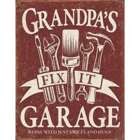 Grandpa's Fix It Garage  Large Metal Tin Sign 40.6cm X 31.7cm Genuine American Made