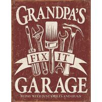 Grandpa's Fix It Garage – Large Metal Tin Sign 40.6cm X 31.7cm Genuine American Made