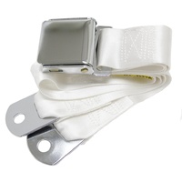 Universal Seat Belt with Chrome Aviation Style Buckle 60" (White)