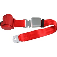 Universal 2 Point Lap Retractable Seat Belt with Chrome Aviation Style Buckle - Bright Red