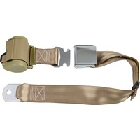 Universal 2 Point Lap Retractable Seat Belt with Chrome Aviation Style Buckle - Tan