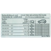 Volkswagen Amarok Tyre Placard