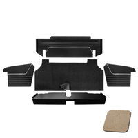 1967-68 Mustang Fastback 1-Color Sport II Trunk Kit - 5Pc w/4 Panels & 1 Carpet Kit - Light Parchment/Black