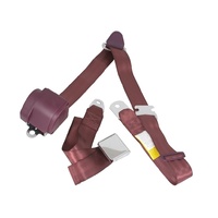 Universal 3 Point Lap Sash Retractable Seat Belt with Chrome Aviation Style Buckle (Burgundy)
