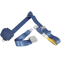 Universal 3 Point Lap Sash Retractable Seat Belt with Chrome Aviation Style Buckle (Dark Blue)