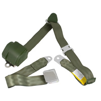 Universal 3 Point Lap Sash Retractable Seat Belt with Chrome Aviation Style Buckle (Green)