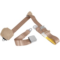 Universal 3 Point Lap Sash Retractable Seat Belt with Chrome Aviation Style Buckle - Tan