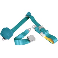 Universal 3 Point Lap Sash Retractable Seat Belt with Chrome Aviation Style Buckle (Turquoise)