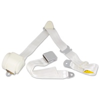 Universal 3 Point Lap Sash Retractable Seat Belt with Chrome Aviation Style Buckle (White)