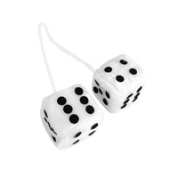WHITE Hanging Rearview Mirror Fluffy Dice Pair
