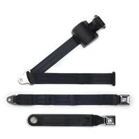 Universal 3 Point Lap Sash Retractable Seat Belt with Chrome Push Button Style Buckle (Black)