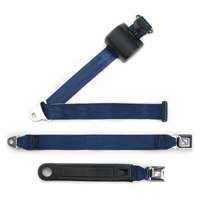 Universal 3 Point Lap Sash Retractable Seat Belt with Chrome Push Button Style Buckle (Dark Blue)