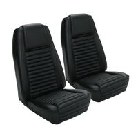 1969 Mustang Mach 1/Shelby Upholstery Set w/ Hi-Back Bucket Seats (Front Only) Black w/ Black Stripe